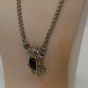 Premier Designs (PD) Silvertone Necklace Adj 22" & Charm 2" Stamped